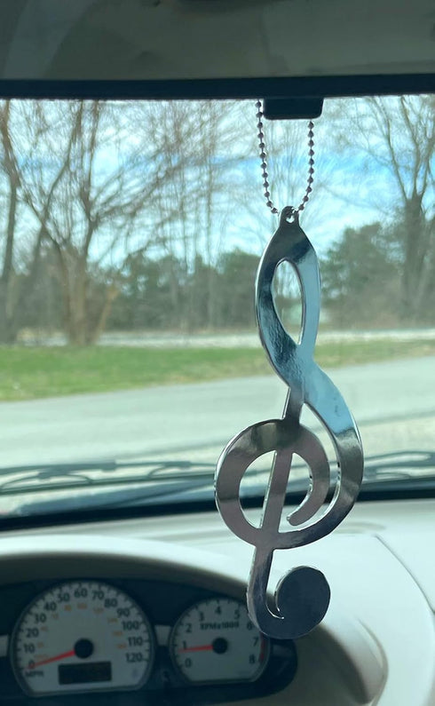 The Bridge Collection 5" Silver Treble Clef Car Charm- Car Ornament- New Driver Gifts- Band & Music Teacher Gift- Band Students- Choir Singers- Fu...