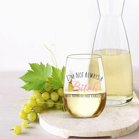I'm Not Always A B, Just Kidding Funny Wine Glass Gifts for Women, Cute Christmas Birthday Gifts for Women, Girlfriend, Friend, Sister, BFF, Cowor...
