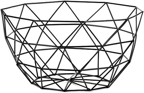 Geometric Metal Wire Fruit Bowl, Iron Arts Fruit Storage Baskets for Kitchen Counter (Black, Large)...