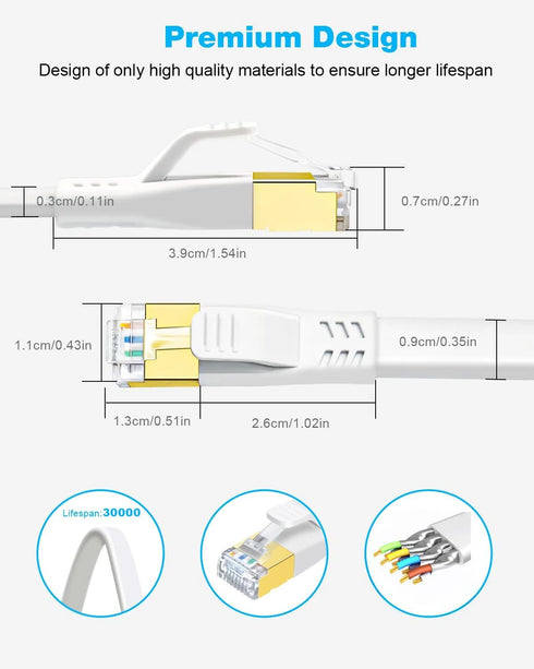 DDMALL CAT 8 Ethernet Cable, 1.5ft 3ft 6ft 10ft 15ft 20ft 25ft 30ft 40ft 50ft 65ft 100ft Flat LAN Cable, 40Gbps High Speed Internet Cable with RJ4...