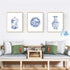 Chinoiserie Wall Art Print-- Bedroom or Study Decor -- Chinese Blue White Porcelain Vase Canvas Print ( Set of 6 )--Unframed--8X10 inch 1...