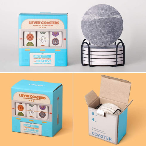 LIFVER Coasters for Drinks Absorbent, Living Room Decor, Ceramic Coasters Set of 6 with Cork Base, Protect Wooden Table or Furniture from Scratche...
