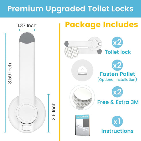 4our Kiddies Baby Toilet Lock (2 Pack) for Child Safety, Baby Proof Toilet Seat Lock with 2 Extra Pallet Fit for Most Standard Toilet, Easy Intall...