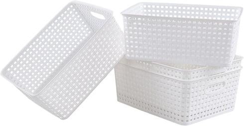 Obstnny Plastic Storage Baskets for Organizing, White Plastic Basket Bins, Set of 4...