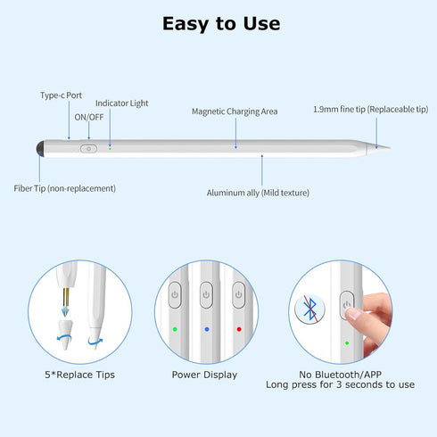 Stylus Pen for iPad, 2 in 1 Active and Capacitive Apple Pen, Fast Charge Apple iPad 10th Generation Pencil, Compatible with iPad Pro 11/12.9", iPa...