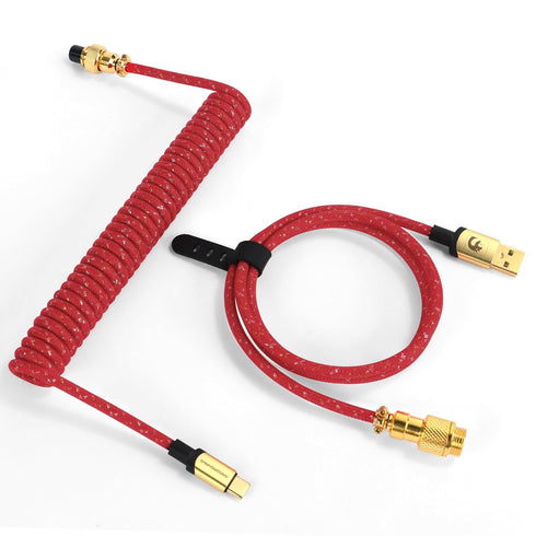 ATTACK SHARK Custom Coiled USB C to A Cable for Gaming Keyboard,Double-Sleeved Starlight Braided Cable with Detachable Metal Aviator 24K Gold Conn...