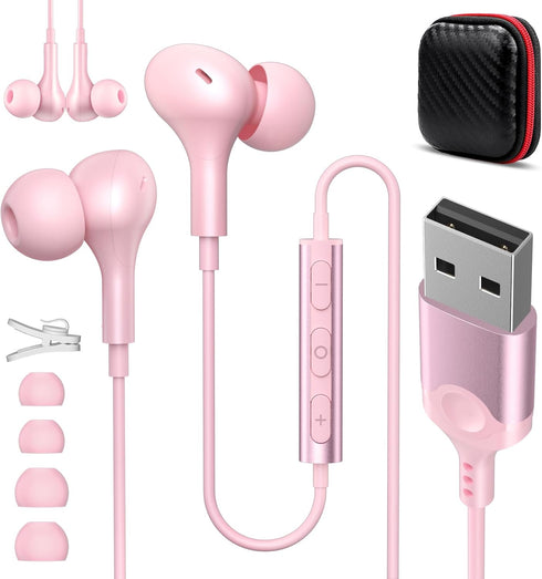 USB Headset with Microphone for PC 7.5 Ft Cable, USB A Headphones for Computer, Wired USB Earbuds with Mute Stereo Noise Canceling Call Cord Earph...