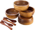 Set of 4 Small Round Acacia Wooden Bowls 2¾ Inch Diameter 1½" High With Spoons - Stackable Mixing Bowl Salad Soup Snack Dip Sauce Charcuterie Wood...