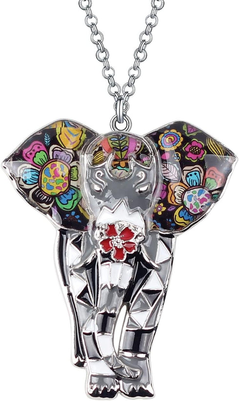 BONSNY Signature Africa Wildlife Collection SUNRISE Jungle Safari Wild Elephant Enamel Pendant Necklace...