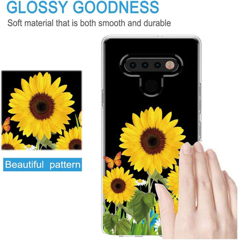Clear Slim Designed for LG K51 Case, for LG Q51 Case,Shock-Absorption Floral Flexible Soft TPU Rubber Protective Cover for LG K51 (Sunflower)...