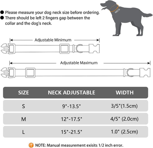 Reflective Dog Collar,Metal Buckle Soft Neoprene Padded Breathable Nylon Pet Collar Adjustable for Small Medium Large Boys Girls Dogs (Orange, Lar...