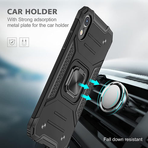 HNHYGETE for iPhone XR Case: iPhone XR phone case with Screen Protector: (Heavy Duty) Military Grade 360° Rotatable Kickstand Shockproof Protectiv...