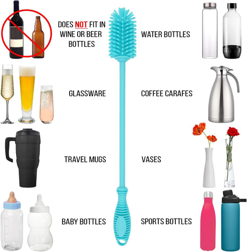 12.5” Silicone Bottle Brush & Straw Cleaner Brush Set | Water Bottle Cleaner for Hydro Flasks, Tumblers, Glassware, Vases and Narrow Neck Containe...