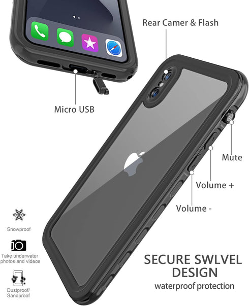 iPhone X/Xs Waterproof case Life Snowproof Dirtproof Shockproof Cover for iphone X/Xs 5.8‘’ (BLACK)...