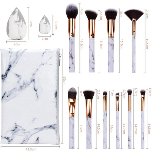 HEYMKGO Makeup Brushes Professional Marble Makeup Brush Set, Soft and Odor-free Natural Synthetic Bristles,10pcs Makeup Brush + 2 Makeup Sponge + ...