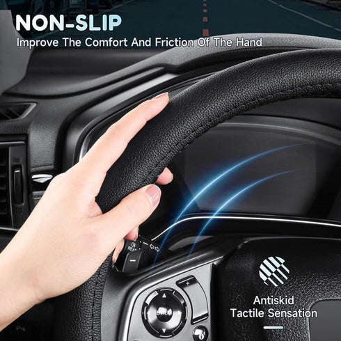 Black Leather Steering Wheel Cover?Classic Black?Anti-Slip, Safety, Soft, Breathable, Adaptable to 14.5-15 inches Steering Wheel...