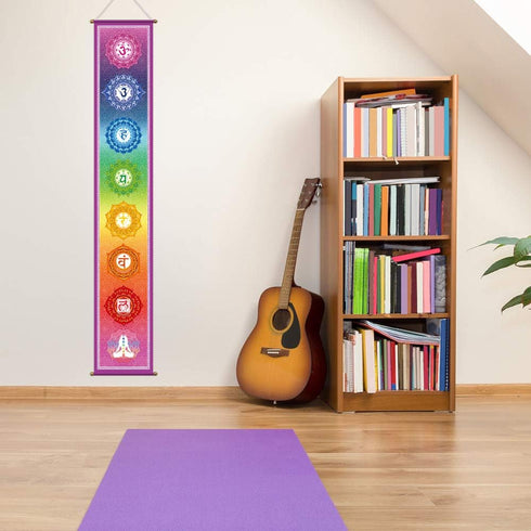 Funnytree 12"x71" Large Yoga Tapestry Meditation Studio Room 7 Chakra Mandala Hanging Banner Wall Poster Door Decor Porch Sign Indoor Outdoor Dura...