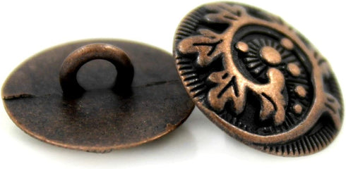 Bezelry 12 Pieces Fern Crozier Metal Shank Buttons. 15mm (19/32 inch) (Antique Copper)...