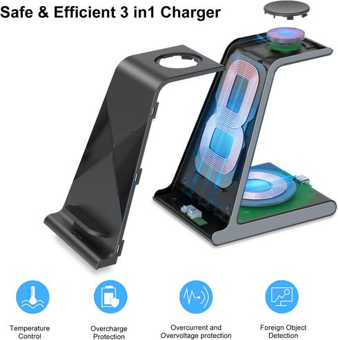 Wireless Charger for Samsung, 3 in 1 Wireless Charging Station for Galaxy S24 Ultra S23 S22 Z Fold 4 Z Flip4 S21, Watch Charger for Samsung Galaxy...
