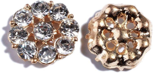 50PCS 19mm Gold Glass Crystal Round Rhinestone Buttons with Flatback for DIY Headbands Hair Accessories Wedding Bouquet Card Flower Decoration (KD...