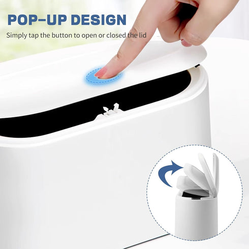 Mini Trash Can with Lid - Removable Small Garbage Can, Tiny Plastic Trash Bin, Pop Up Countertop Wastebasket, Counter Garbage Lint Bin for Bathroo...