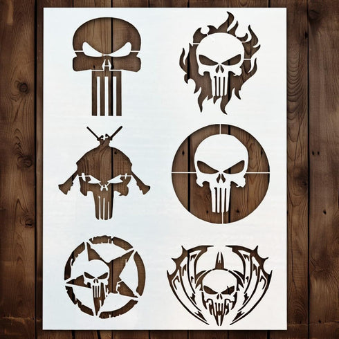 Punisher Stencil | Reusable Halloween Horror Skull Face Paint Gothic Graffiti Street Art Stencils for Painting on Wood, Glass, Wall, Rock, Fabric,...