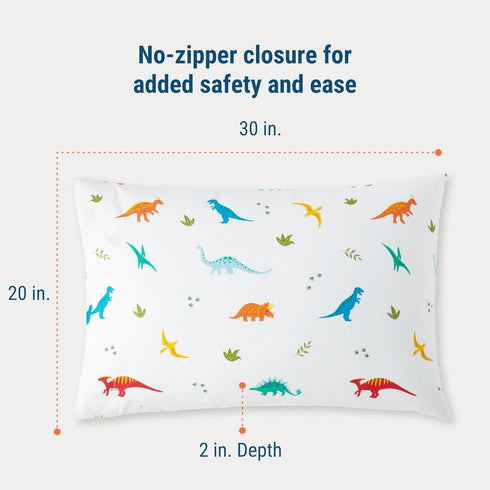Wildkin 100% Cotton Kids Pillowcase – Soft, Breathable & Standard Size (20x30) - Jurassic Dinosaurs...