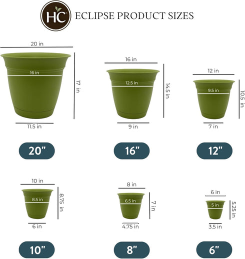 The HC Companies 10 Inch Eclipse Round Planter with Saucer - Indoor Outdoor Plant Pot for Flowers, Vegetables, and Herbs, Peridot...