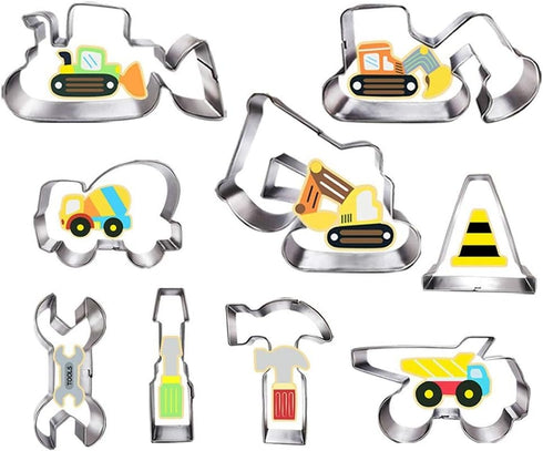 Construction Cookie Cutter Set-3 Inches-9 Piece- Excavator Digger Bulldozer Dump Truck Hammer Wrench Construction Tools Cutters Molds for Kids Con...