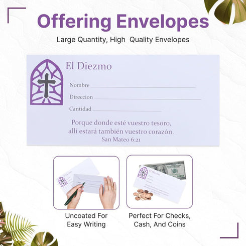 SPANISH ENVELOPE FOR TITHE AND OFFERING 100 COUNT (El Diezmo) CHURCH OFFERING ENVELOPE FOR TITHING...