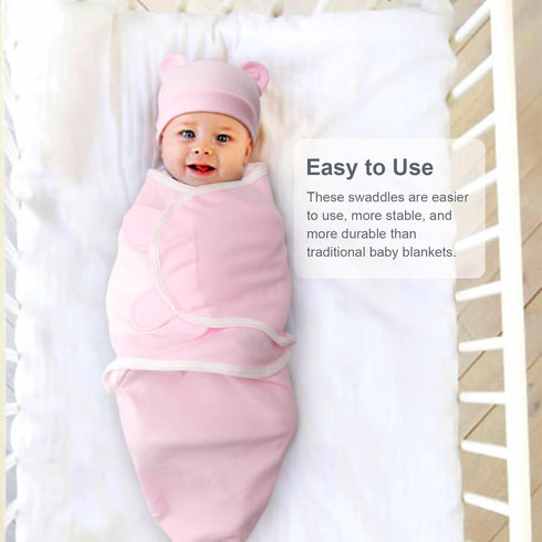 DRESHOW BQUBO 3 Pack Preemie Swaddle Blanket Wrap with Bear Ears Hat Set for Baby Boys Girls Preemie Swaddle Preemie Cap for 3-7 Lbs Preemie & 0-3...
