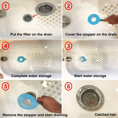 2PCS Bathtub Stopper Hair Catcher Kit, Bathtub Drain Strainer, Tub Stopper Plug Cover, Sink Filter, Silicone Drain Stopper for Bathroom, Laundry (...