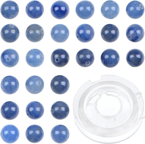 Bymitel 140Pcs Natural Crystal Beads Stone Gemstone Round Energy Healing Loose Beads with Stretch Cord for Jewelry Making Bracelets Anklets (Blue ...