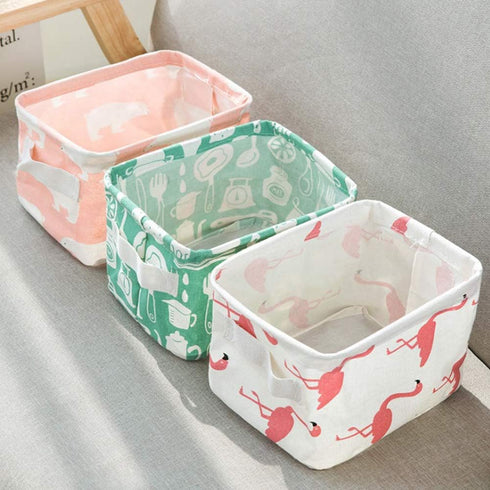 Foldable Storage Basket - Set of 6 Small Collapsible Canvas Containers Organizers with Handle for Home Decor or Storing Toys, Keys, Sundries, Litt...