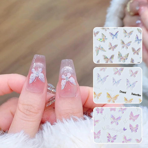 Butterfly Nail Art Stickers Nail Decals 8 Sheets 3D Self-Adhesive Laser Butterfly Design Nail Decals Holiday Nail Art Decorations Butterfly Manicu...