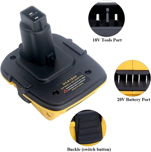 2-Packs DCA1820 18V to 20V Battery Adapter Replace for Dewalt 20V MAX Lithium Battery DCB200 DCB203 DCB204 DCB205 DCB206 for Dewalt 18Volts Tools ...