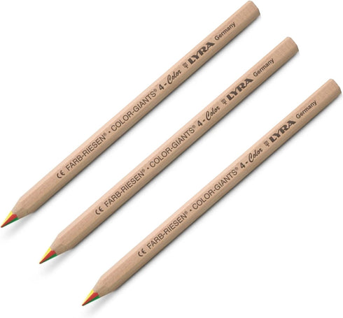 3 x LYRA 4-COLOR Giant Super Jumbo Colouring Pencils Natural Wood Finish...