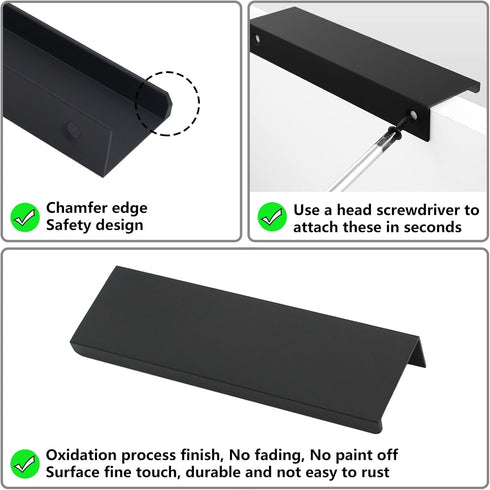 10 Pack Black Finger Pulls for Cabinets 76mm/3inch Hole Centers, Modern Edge Pulls Kitchen Cabinet Handles Drawer Tabs Pull Hardware Aluminum...