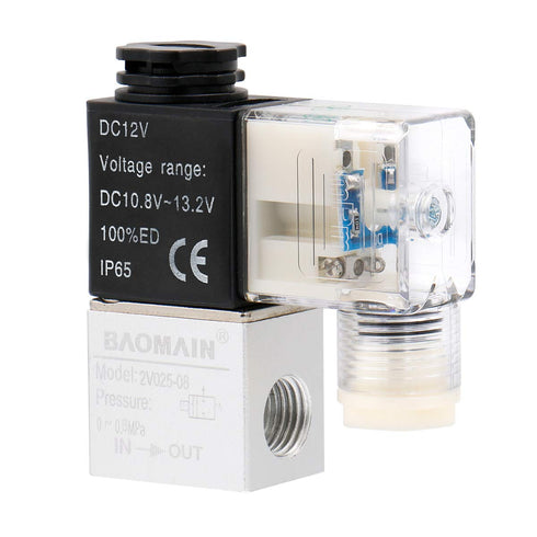 Baomain Pneumatic Solenoid Air Valve 2V025-08 DC12V 2 Way 2 Position PT1/4"...