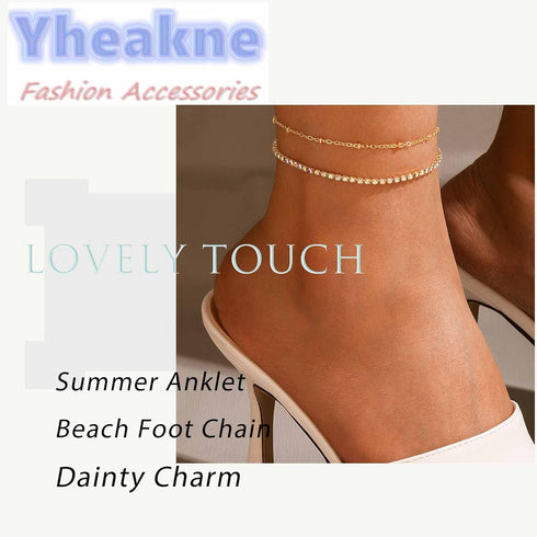 Boho Crystal Barefoot Sandal Chain Anklets Gold Cz Ankle Bracelet Toe Ring Anklet Vintage Rhinestone Anklet Bracelet Summer Foot Chain Jewelry for...