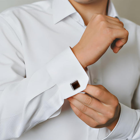 Stainless Steel Cufflinks for Men, Square Cufflinks Brown Amber Cufflinks Tuxedo Wedding Cufflinks Gift for Groom Husband Father Boyfriend...