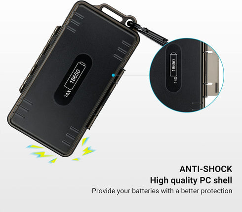 14 Slots 18650 Battery Case with Carabiner, Water-Resistant and Shockproof Battery Storage for 14 x 18650 Battery, 18650 Battery Organizer Box...