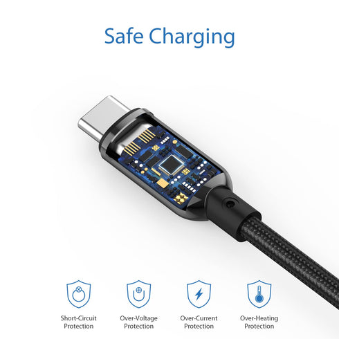 SOOPII 100W 4ft USB C to USB C Cable Fast Charge, Nylon Braided Cable with LED Display for lPhone 15/15 Pro/15 Plus/15 Pro Max,lPad Air,MacBook Pr...