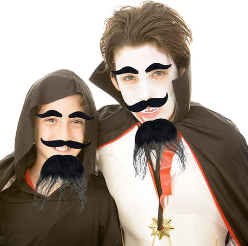 OJYUDD Self Adhesive Fake Eyebrows Beard,2 PCS Costume Facial Hair,Halloween Moustache Kit,Disguise Decoration for Masquerade Costume Party (Black...