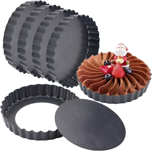 6 Pack 5 Inch Mini Tart Pans with Removable Bottom, Nonstick Round Quiche Pan Heavy Duty Fluted Sides for Tartlets, Mousse Cakes, Dessert Baking...