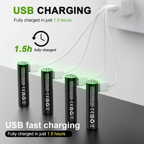 Type-C USB 4 Pack 1.5V AAA 1200mWh Lithium Rechargeable Battery, Constant Output and Fast Charging (Include Type-C USB Cable) (4 Pack USB AAA)...