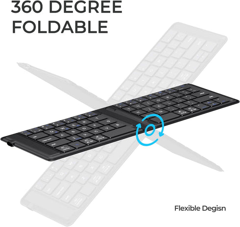 iClever Portable Keyboard, Foldable Bluetooth Keyboard with Stand Holder, USB-C Charge, PU Leather, Tactile Typing Feedback, Pocket-Size Folding K...