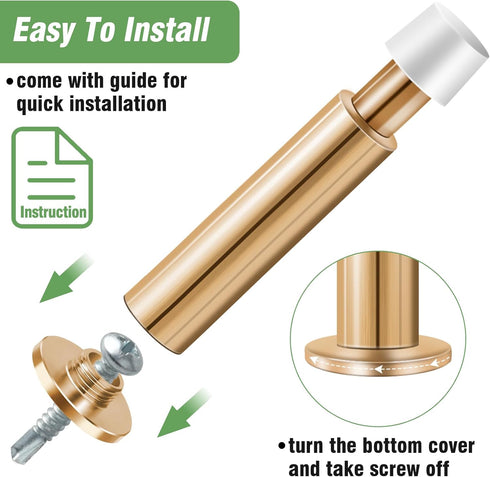 KOLAKO Door Stoppers, Wall Mount Door Stop, Spring Loaded, 4.4 Inch Door Stops Bumper Wall Protector with White Rubber Tip, Baseboard Door Stopper...