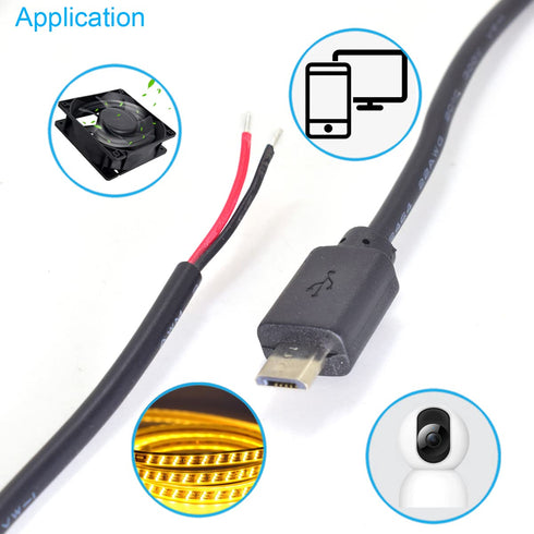 5PCS Micro USB Cable 2 Wire USB Pigtail Cable Micro USB Male to Open-end Cable 30cm 12inch 22AWG 5V 3A DIY Power Charge Cable W/Quick Wire Cable C...