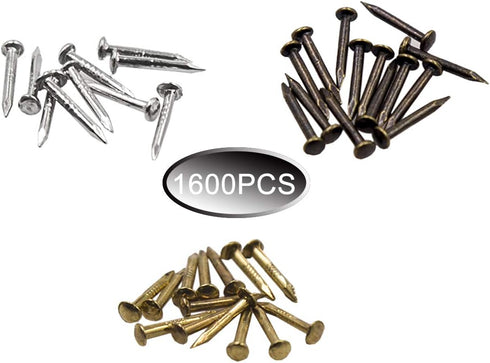 newlng 1600pcs Small Tiny Nails Wooden Screws Compact Antique DIY Decorative Box Accessories Mini Nails Gold Silver Bronze 1x6mm, 1x8mm 1x10mm Box...